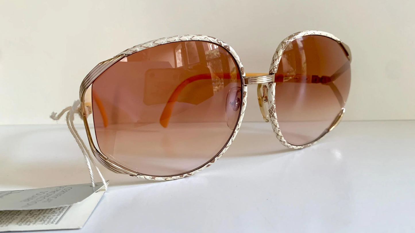 Christian Dior leather XXL vintage sunglasses - 2250 white and brown python frames