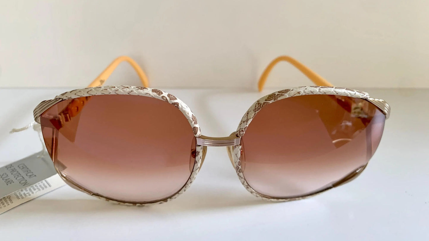 Christian Dior leather XXL vintage sunglasses - 2250 white and brown python frames