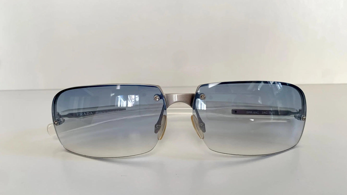 Prada 00s Y2K vintage sunglasses - blue rimless frames