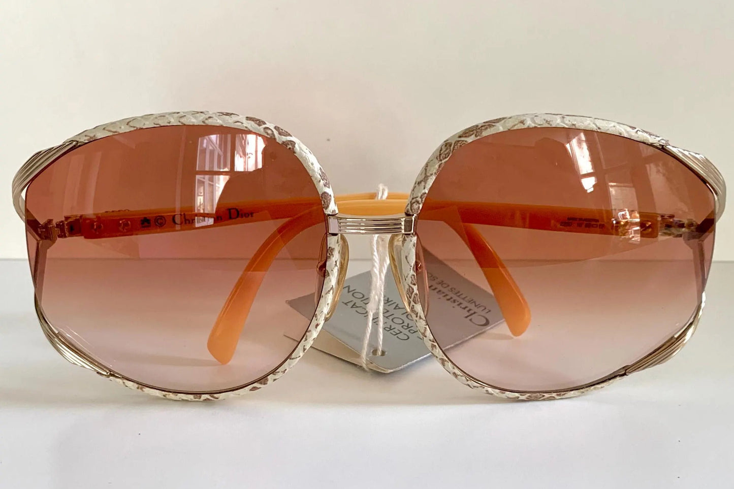 Christian Dior leather XXL vintage sunglasses - 2250 white and brown python frames