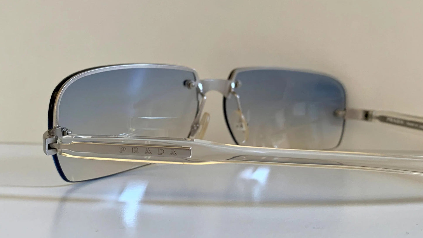 Prada 00s Y2K vintage sunglasses - blue rimless frames