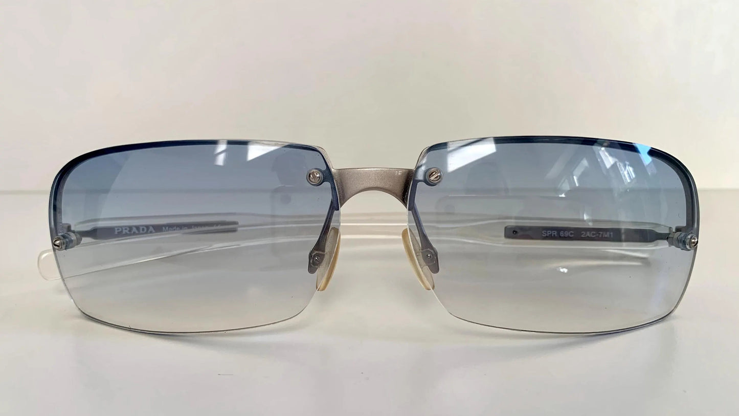 Prada 00s Y2K vintage sunglasses - blue rimless frames