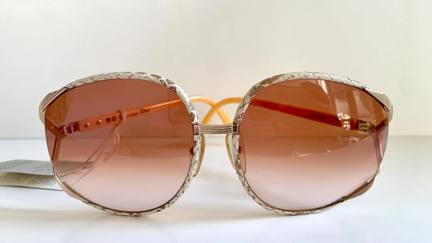 Christian Dior leather XXL vintage sunglasses - 2250 white and brown python frames