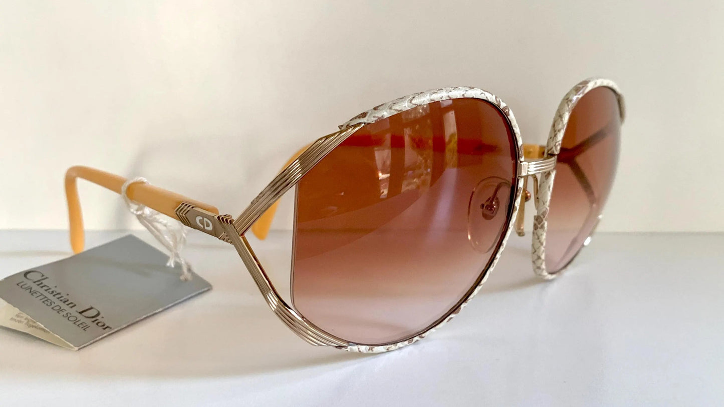 Christian Dior leather XXL vintage sunglasses - 2250 white and brown python frames