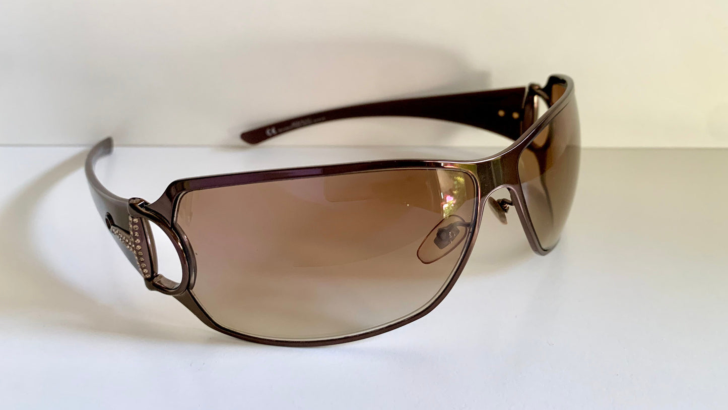 Gucci 90s vintage sunglasses - brown wrap frame with Strass Horsebit logo