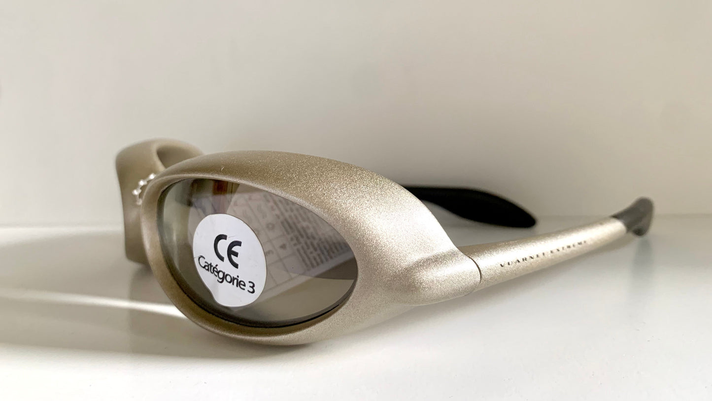 Vuarnet Extreme silver sunglasses with reflective lenses on a white background
