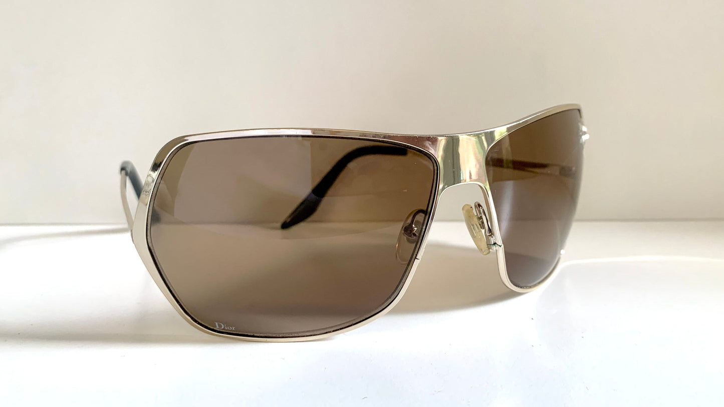 Christian Dior Vintage Sunglasses - Secret 1 XL light gold shield wrap frames