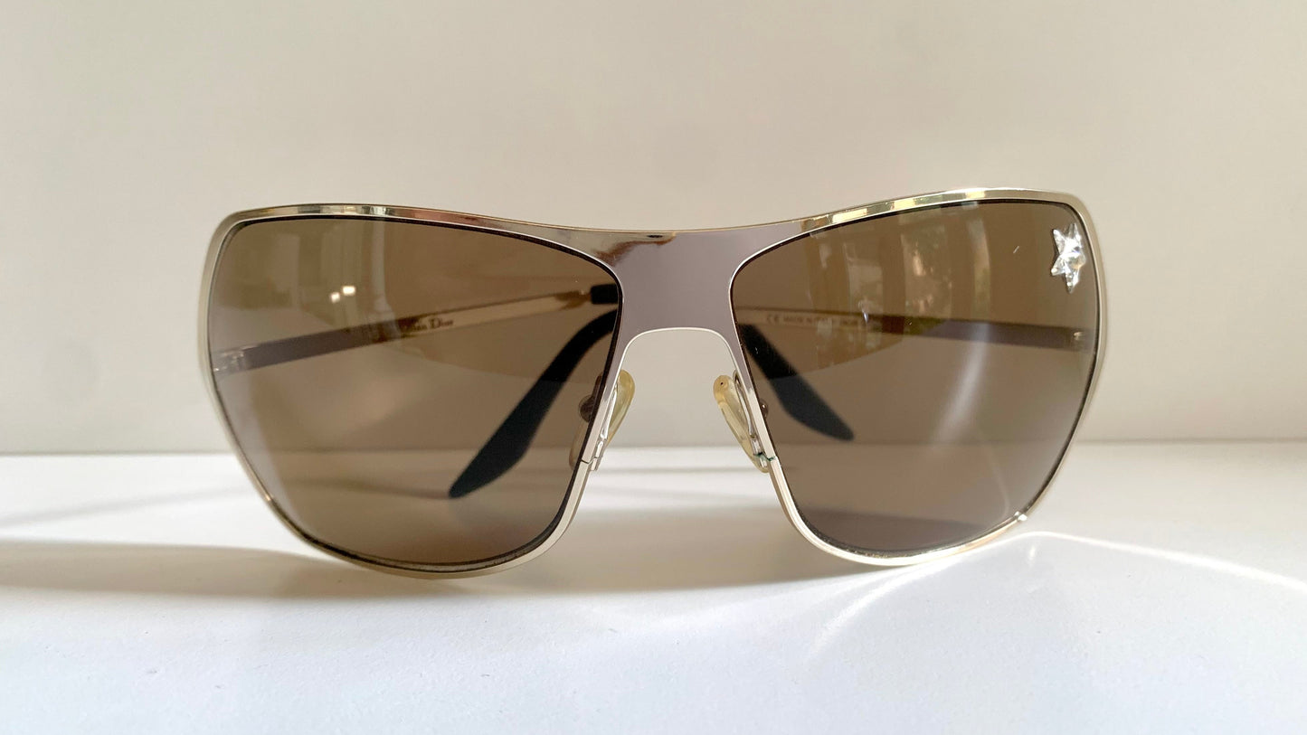 Christian Dior Vintage Sunglasses - Secret 1 XL light gold shield wrap frames