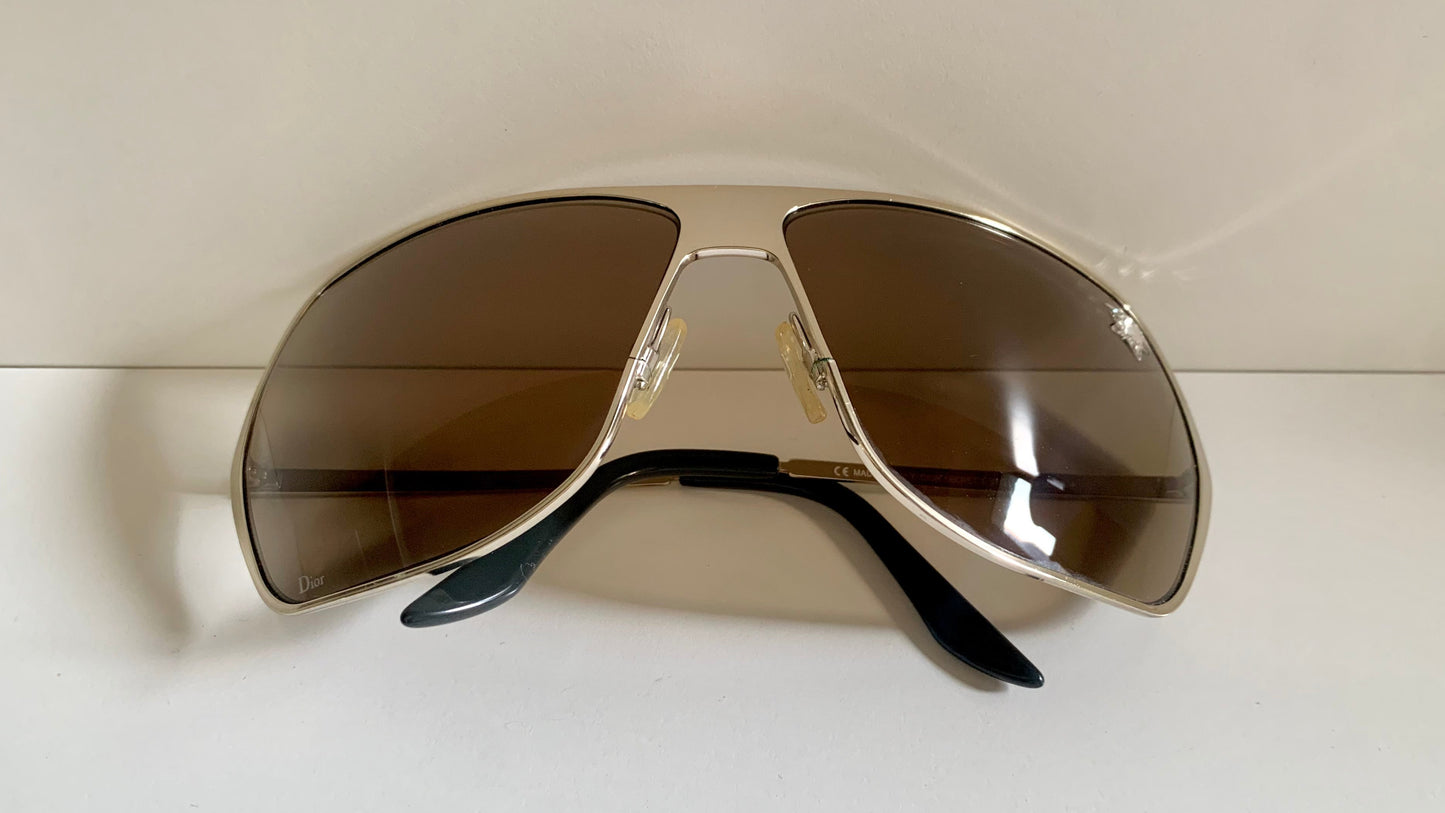 Christian Dior Vintage Sunglasses - Secret 1 XL light gold shield wrap frames