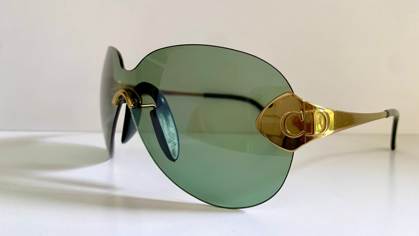 Christian Dior Vintage Sunglasses - 2000 Dior PILOT John Galliano mask gold and green frames