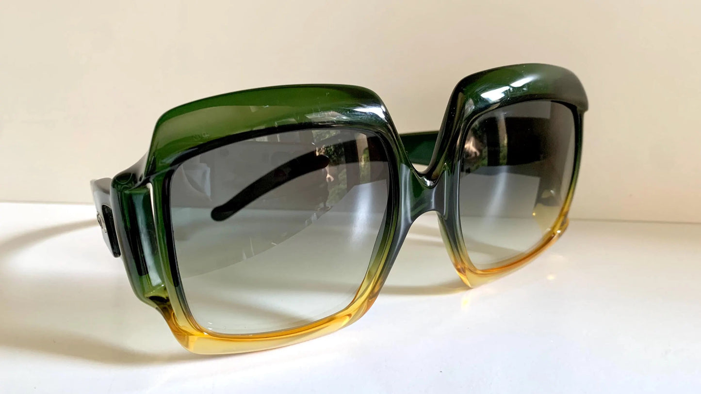 Christian Dior 80s vintage sunglasses - XXL green and yellow frame