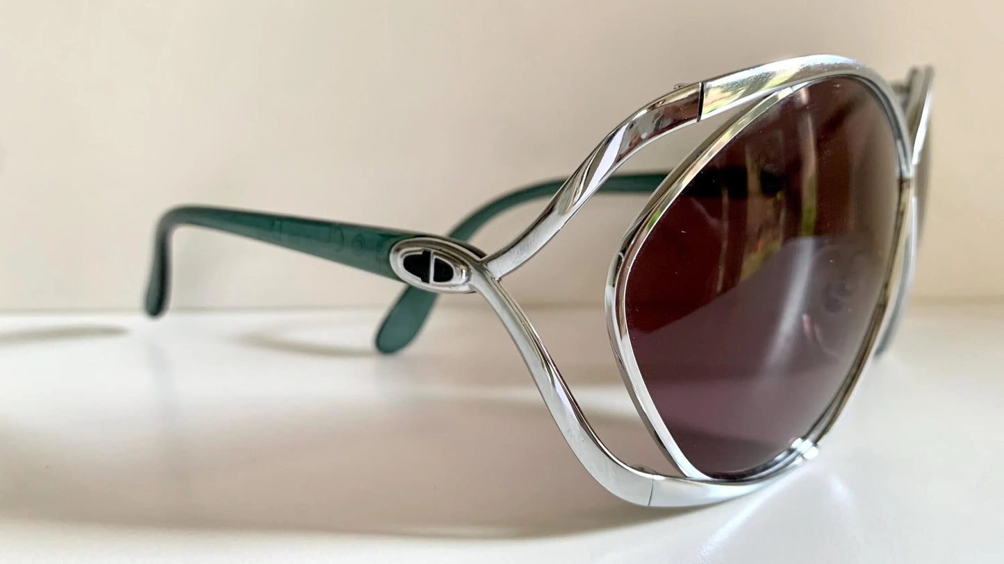 Christian Dior Vintage Sunglasses - 2056 XL silver and green frames