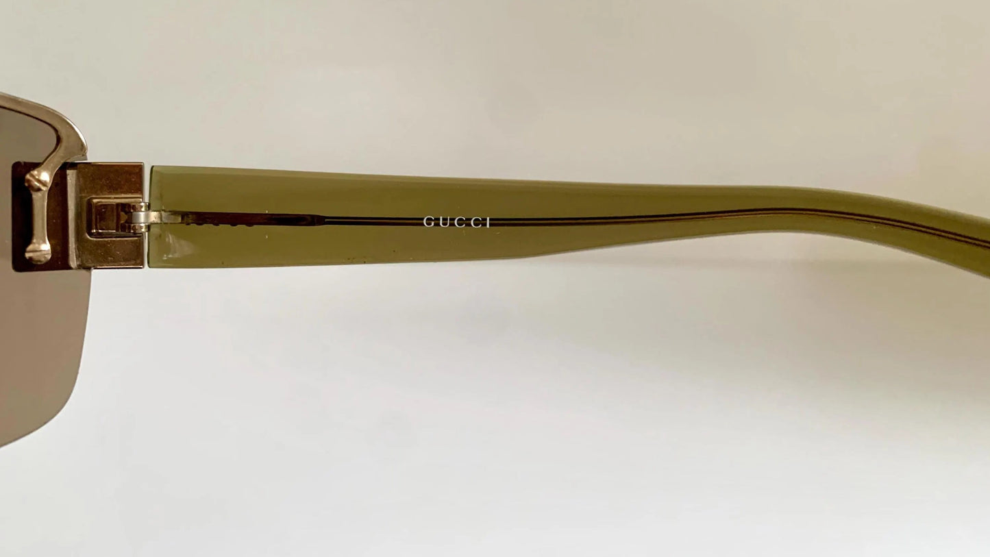 Gucci 00s vintage sunglasses - shield brown and green frame with Gucci logos