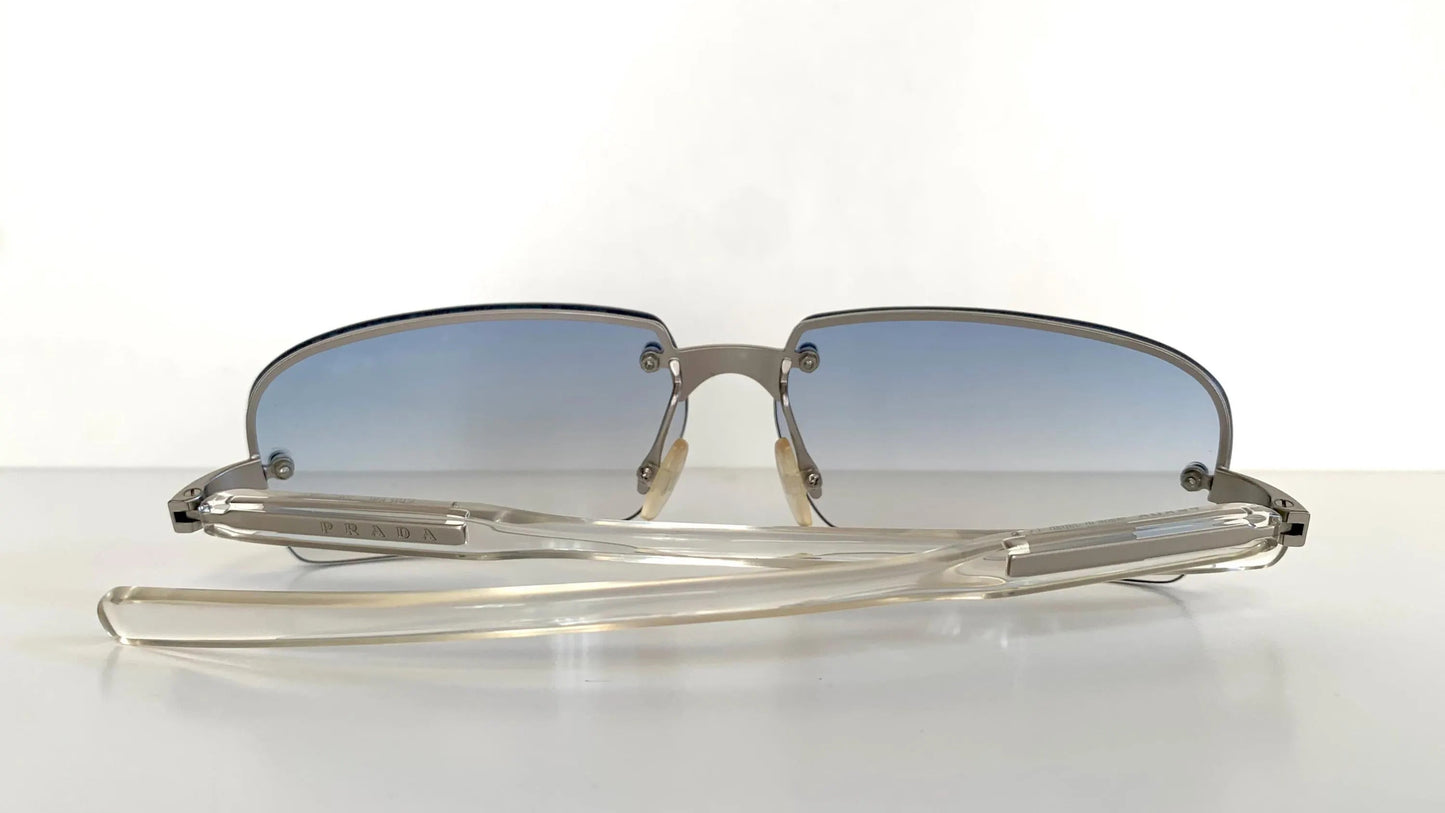 Prada 00s Y2K vintage sunglasses - blue rimless frames