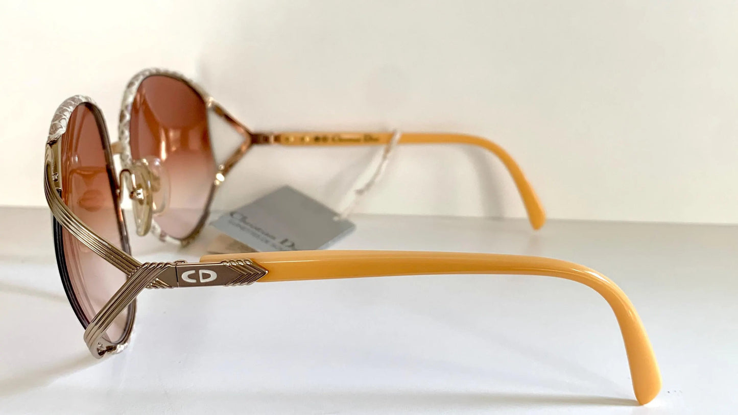 Christian Dior leather XXL vintage sunglasses - 2250 white and brown python frames