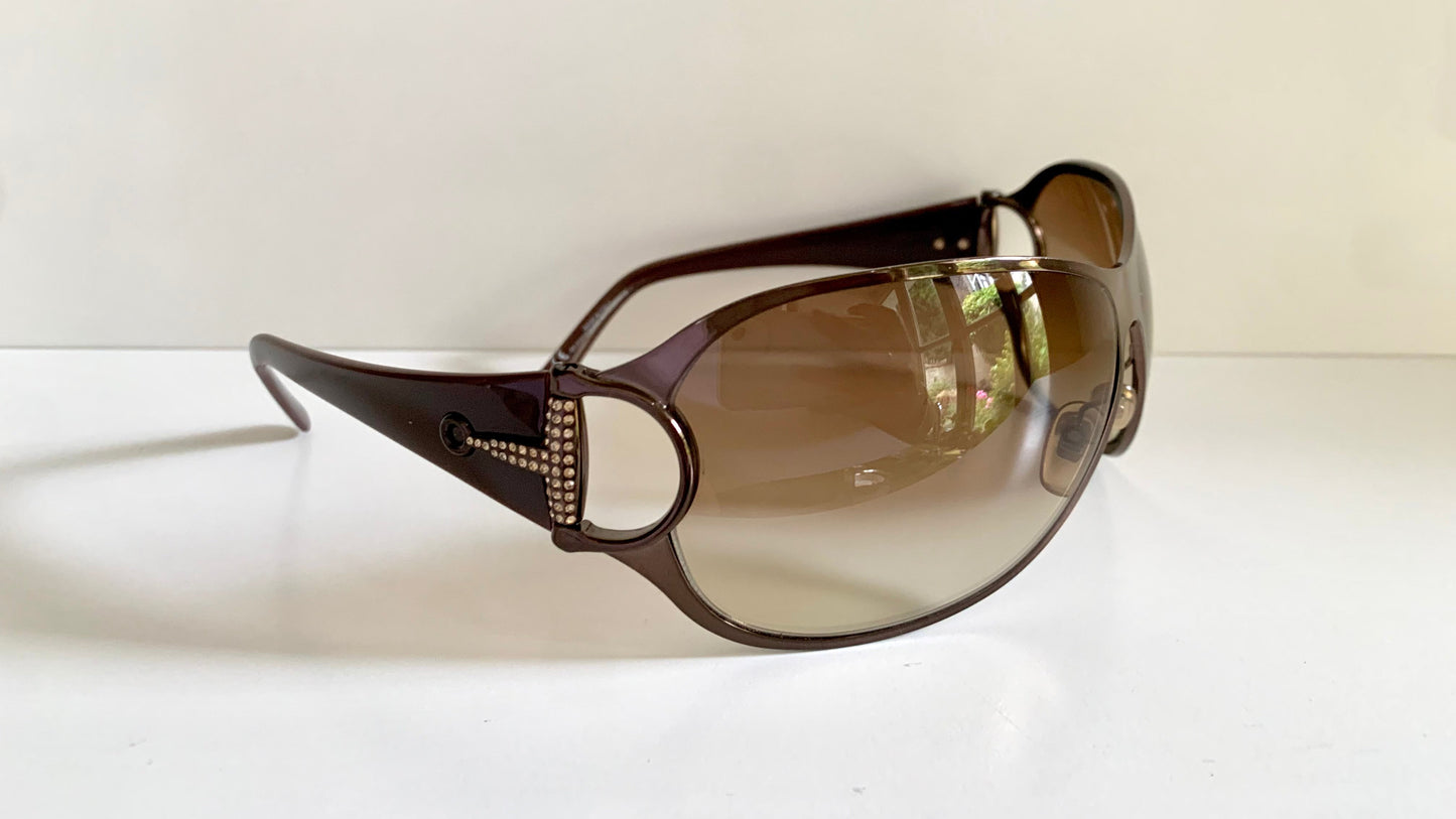 Gucci 90s vintage sunglasses - brown wrap frame with Strass Horsebit logo