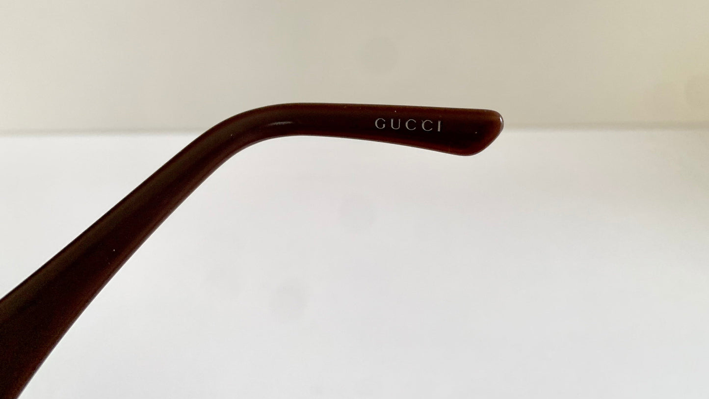 Gucci 90s vintage sunglasses - brown wrap frame with Strass Horsebit logo