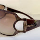 Gucci 90s vintage sunglasses - brown wrap frame with Strass Horsebit logo
