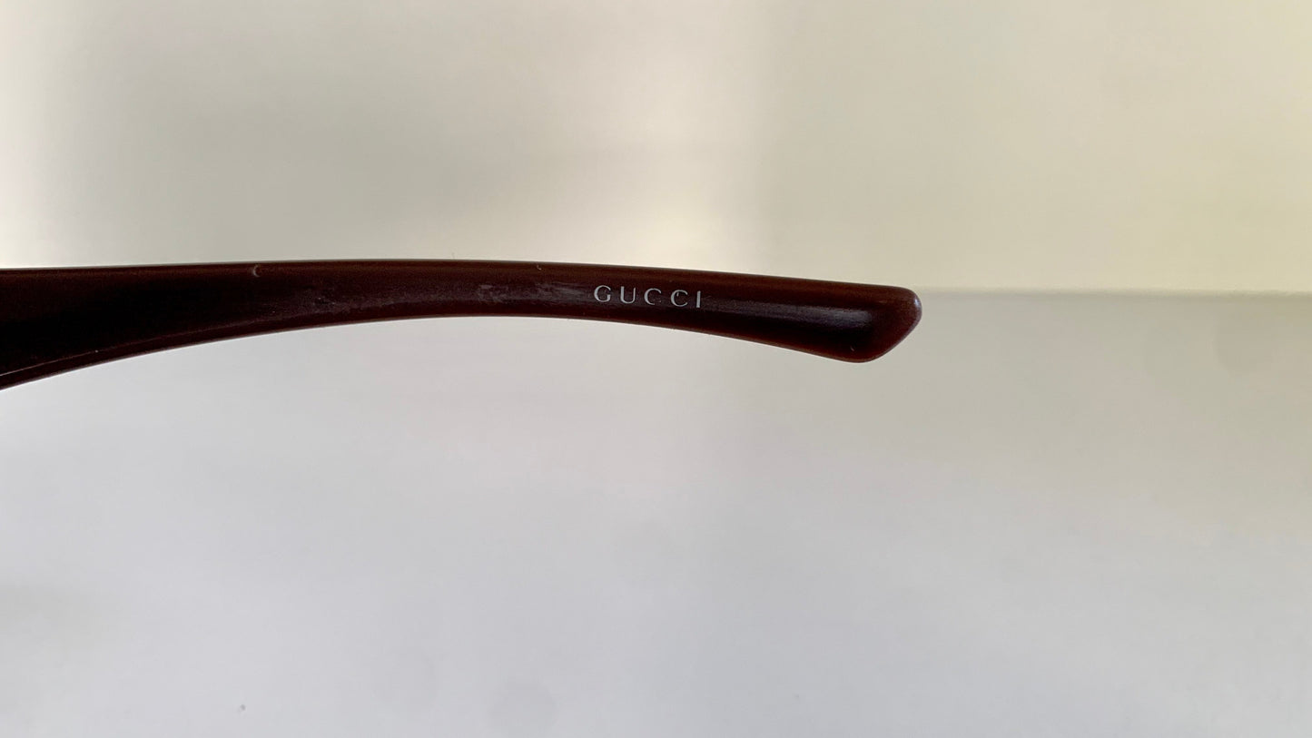 Gucci 90s vintage sunglasses - brown wrap frame with Strass Horsebit logo