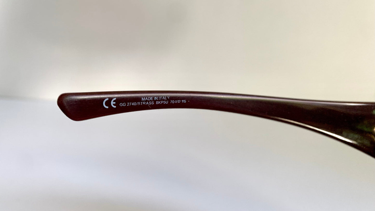 Gucci 90s vintage sunglasses - brown wrap frame with Strass Horsebit logo