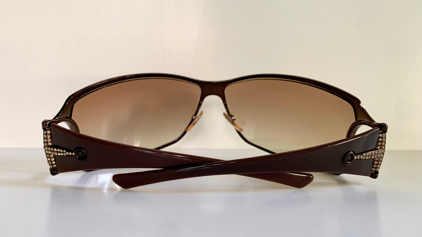 Gucci 90s vintage sunglasses - brown wrap frame with Strass Horsebit logo