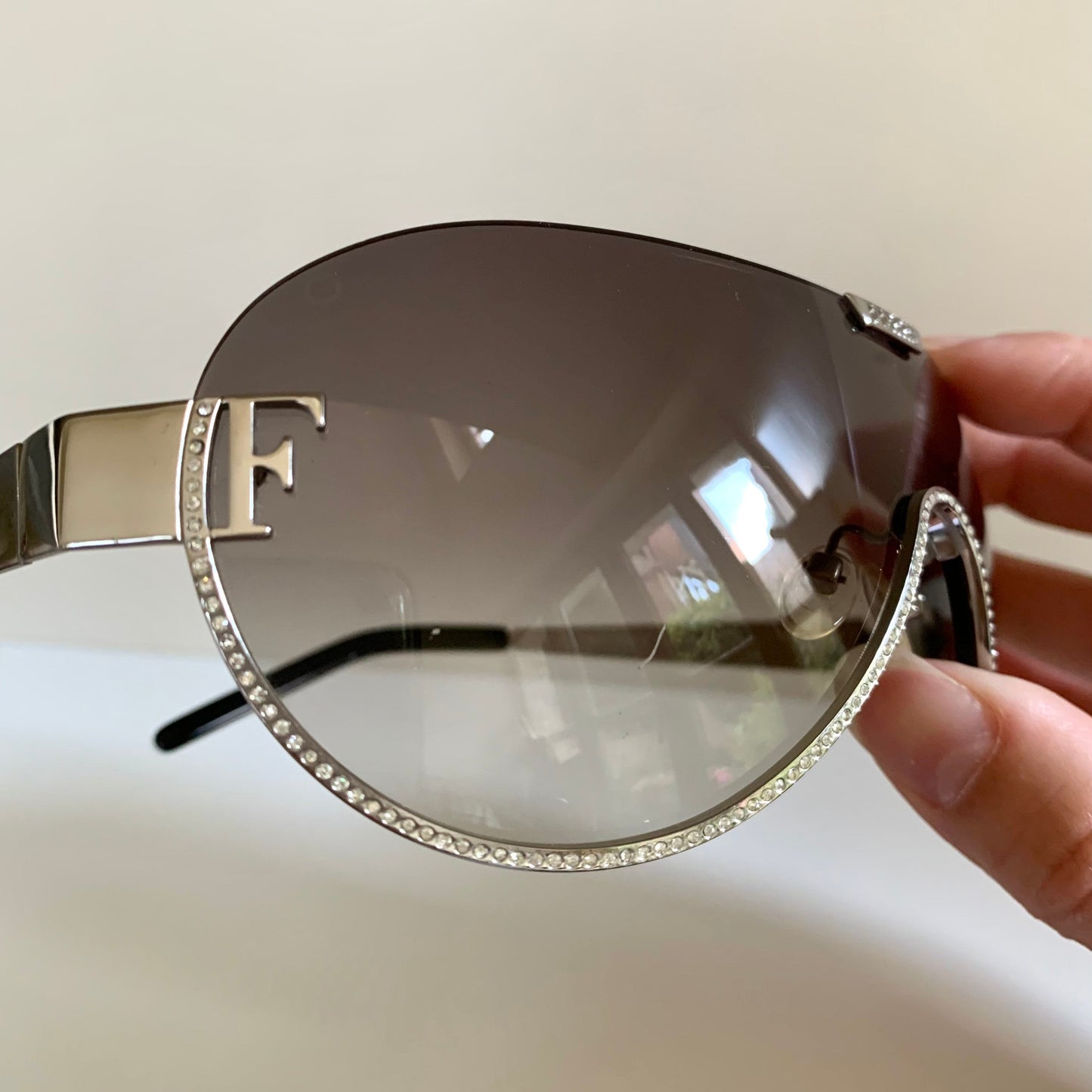 Gianfranco Ferre vintage sunglasses - Y2K aviator silver frame with rhinestones