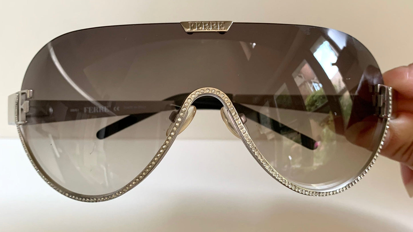 Gianfranco Ferre vintage sunglasses - Y2K aviator silver frame with rhinestones