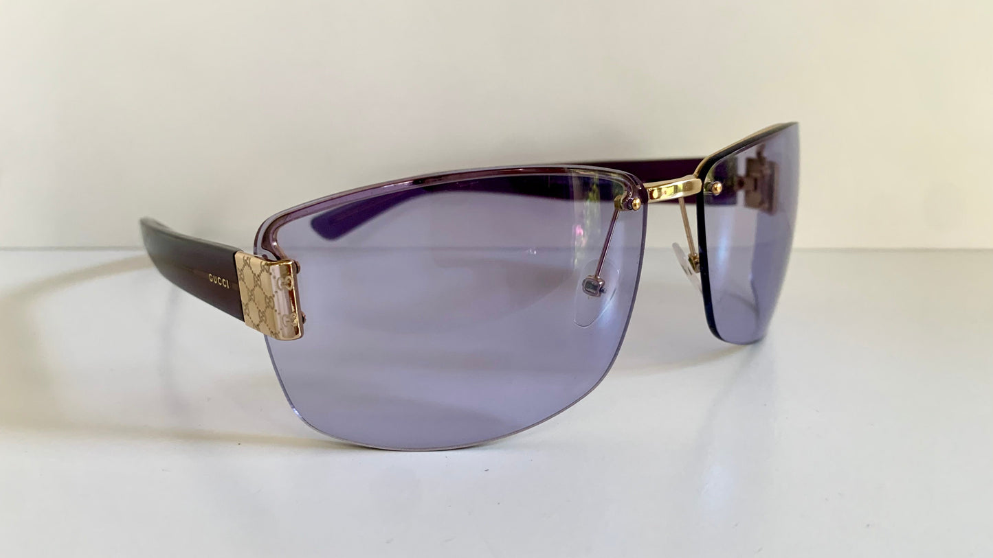 Gucci 00s vintage sunglasses - shield purple frame with Gucci logos