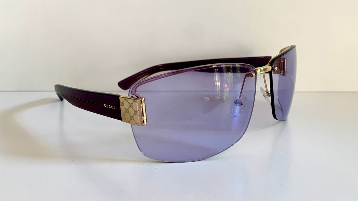 Gucci 00s vintage sunglasses - shield purple frame with Gucci logos