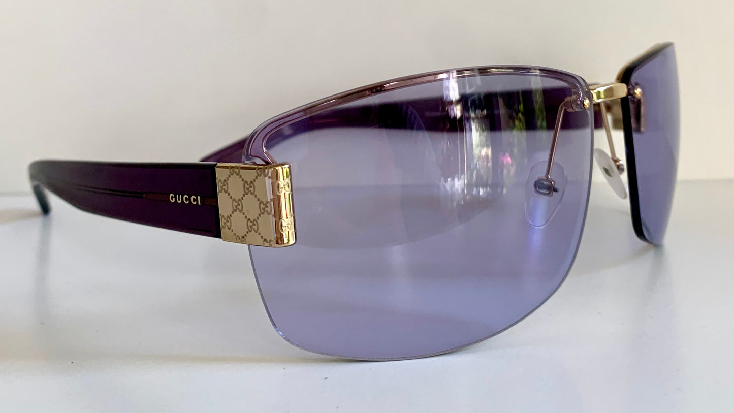 Gucci 00s vintage sunglasses - shield purple frame with Gucci logos