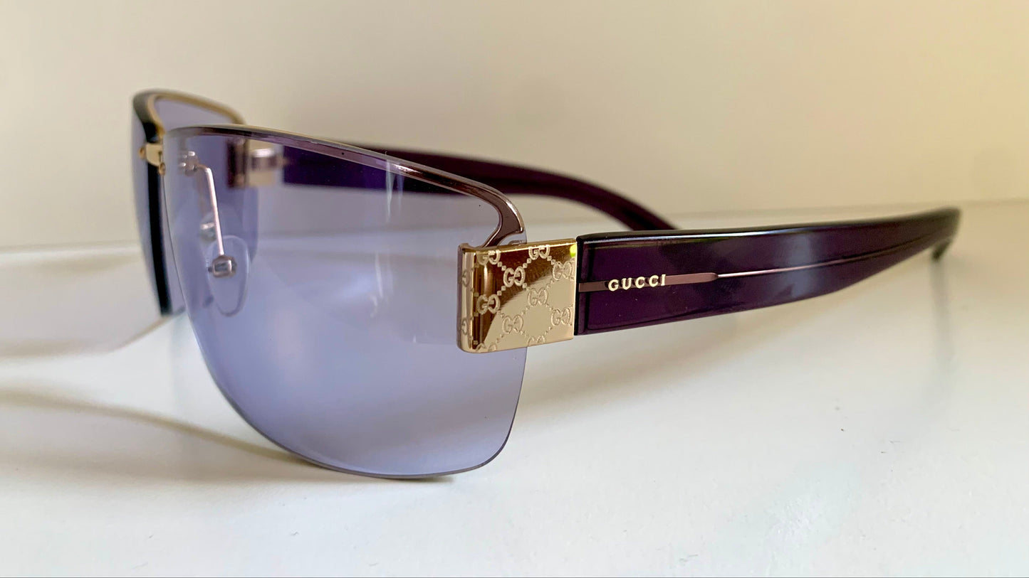 Gucci 00s vintage sunglasses - shield purple frame with Gucci logos