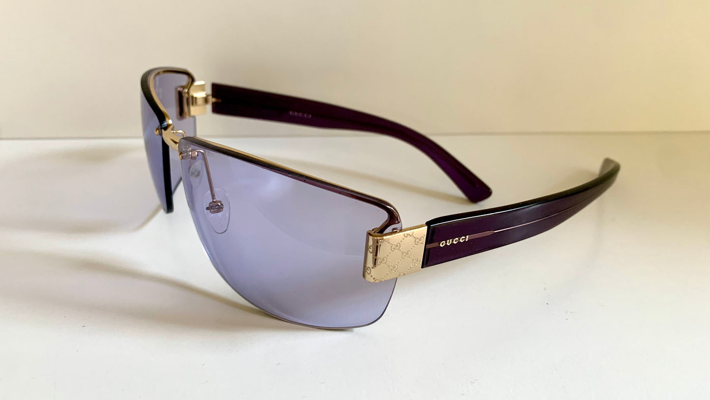 Gucci 00s vintage sunglasses - shield purple frame with Gucci logos