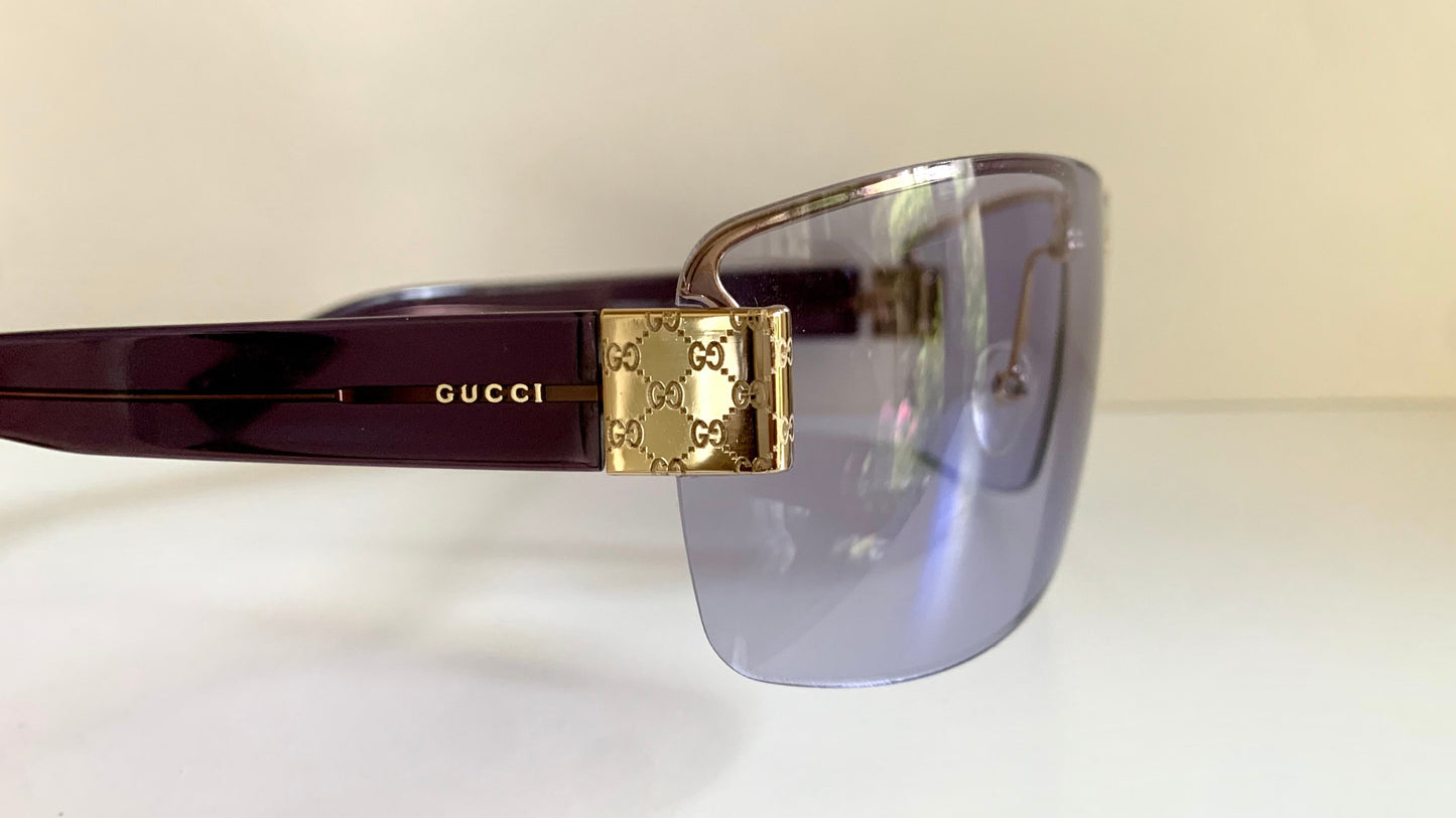 Gucci 00s vintage sunglasses - shield purple frame with Gucci logos