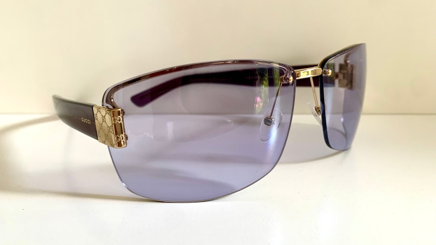 Gucci 00s vintage sunglasses - shield purple frame with Gucci logos