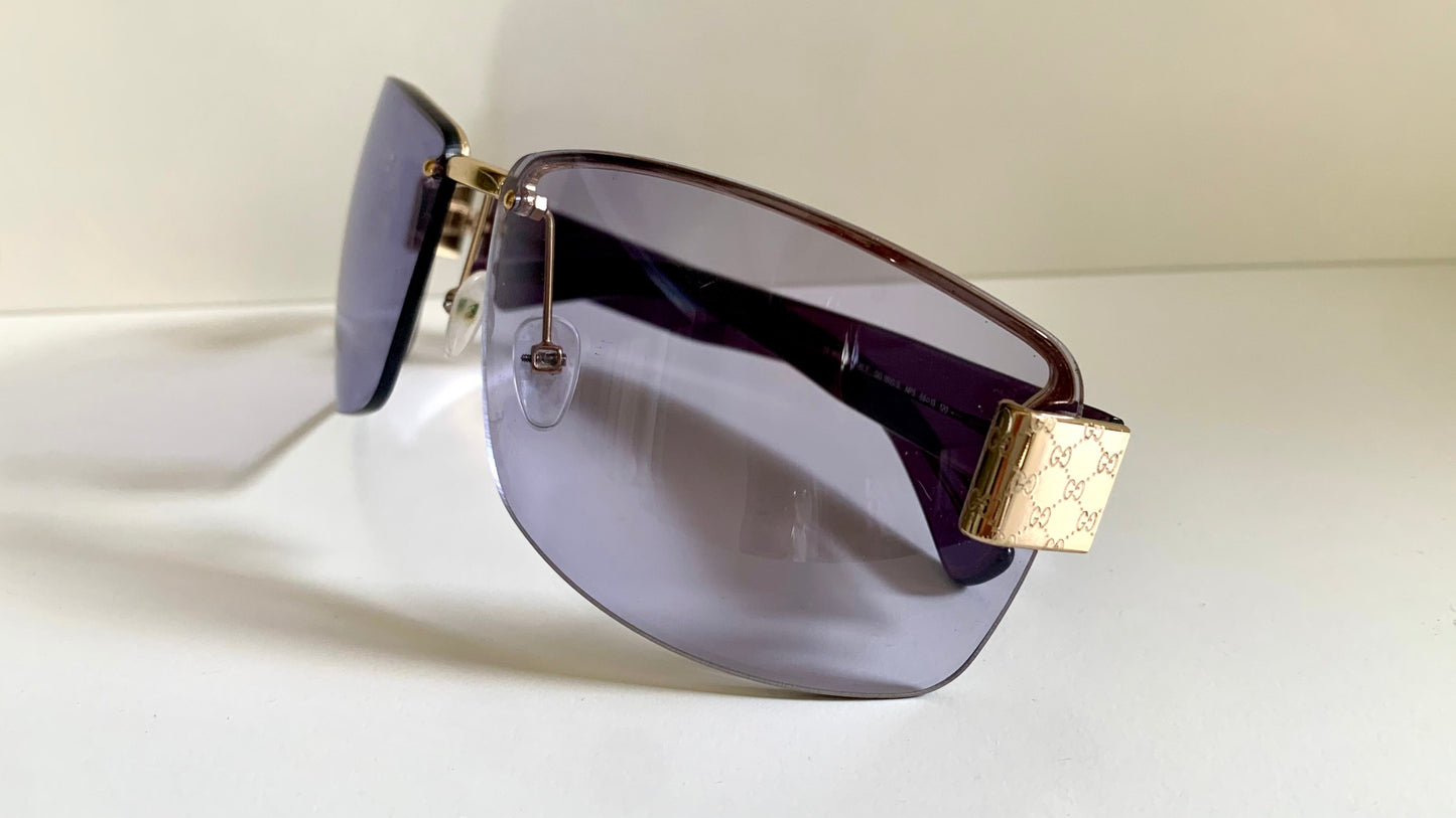 Gucci 00s vintage sunglasses - shield purple frame with Gucci logos
