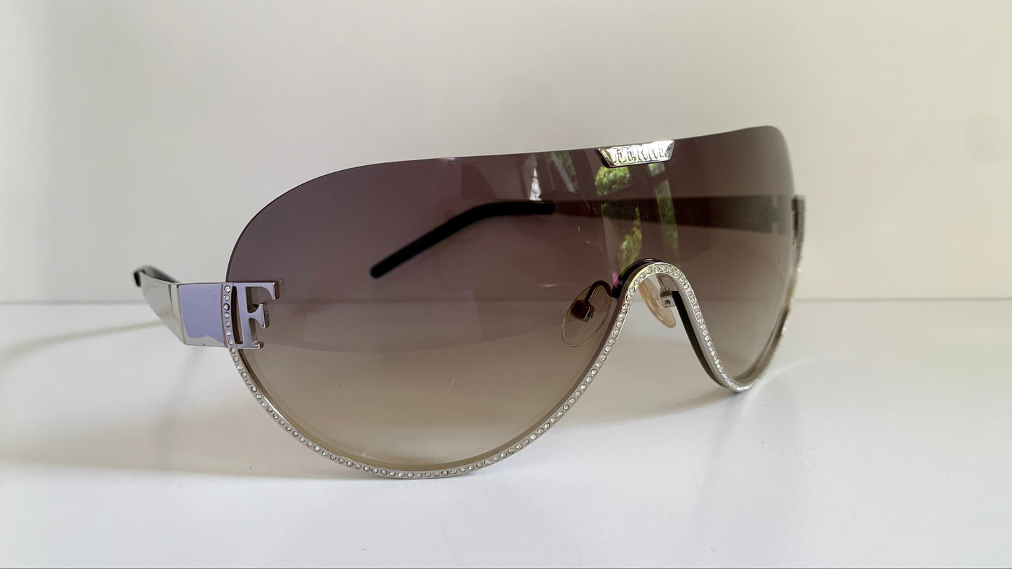 Gianfranco Ferre vintage sunglasses - Y2K aviator silver frame with rhinestones