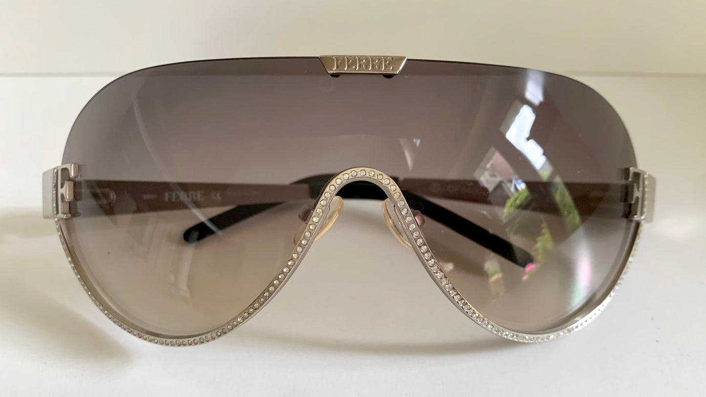 Gianfranco Ferre vintage sunglasses - Y2K aviator silver frame with rhinestones