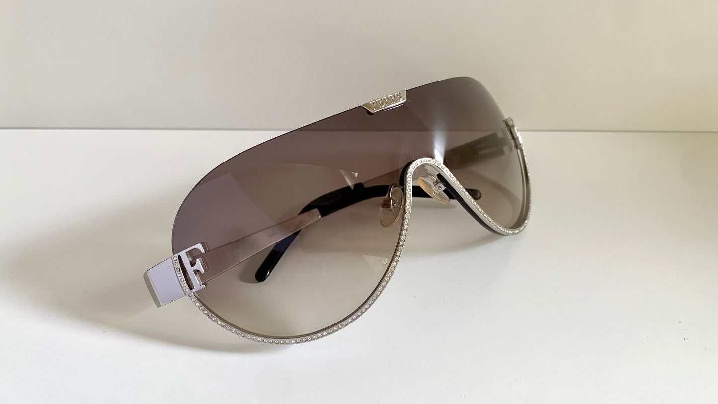 Gianfranco Ferre vintage sunglasses - Y2K aviator silver frame with rhinestones