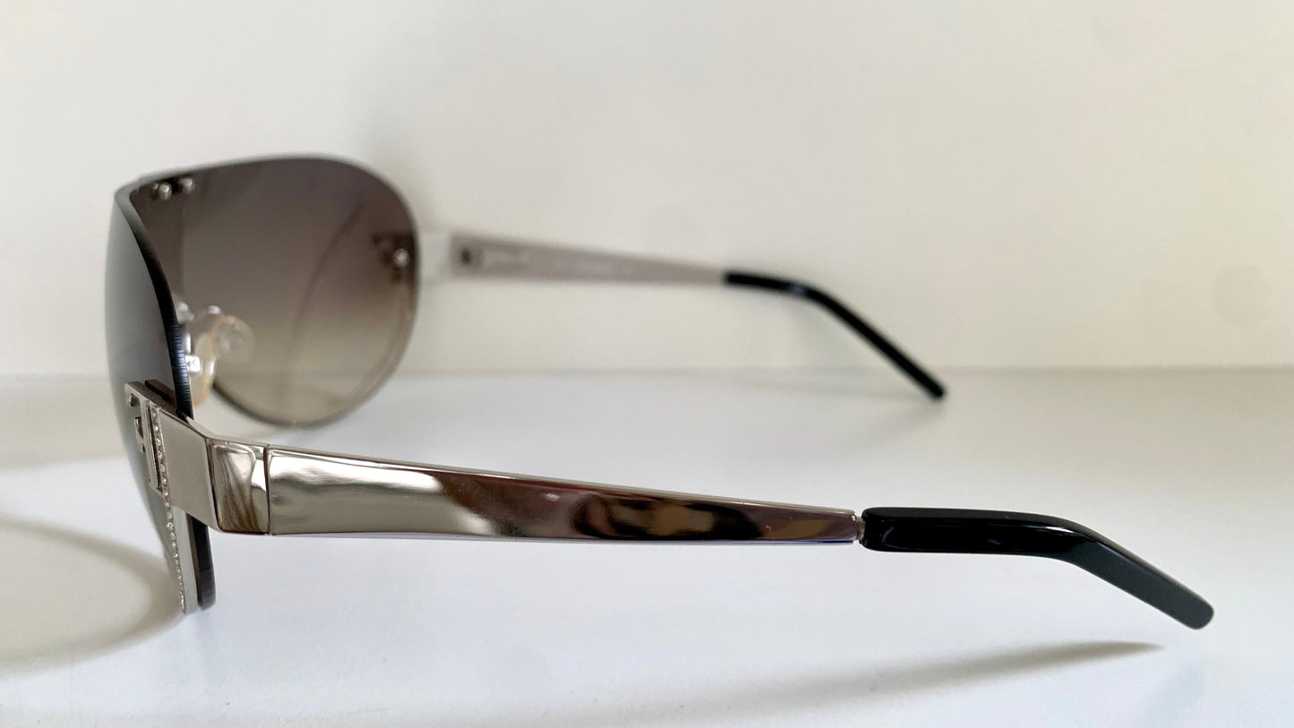 Gianfranco Ferre vintage sunglasses - Y2K aviator silver frame with rhinestones