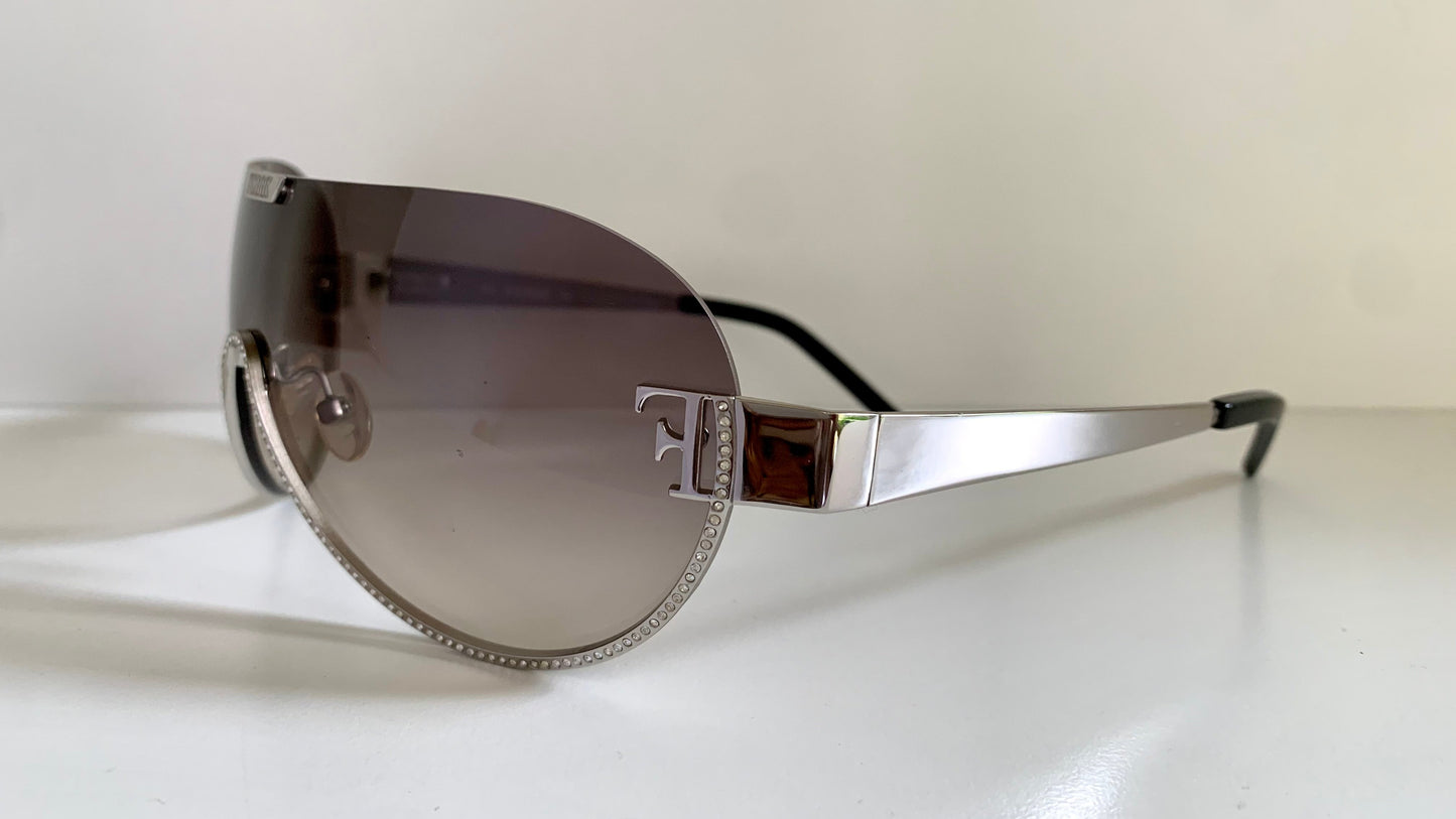 Gianfranco Ferre vintage sunglasses - Y2K aviator silver frame with rhinestones
