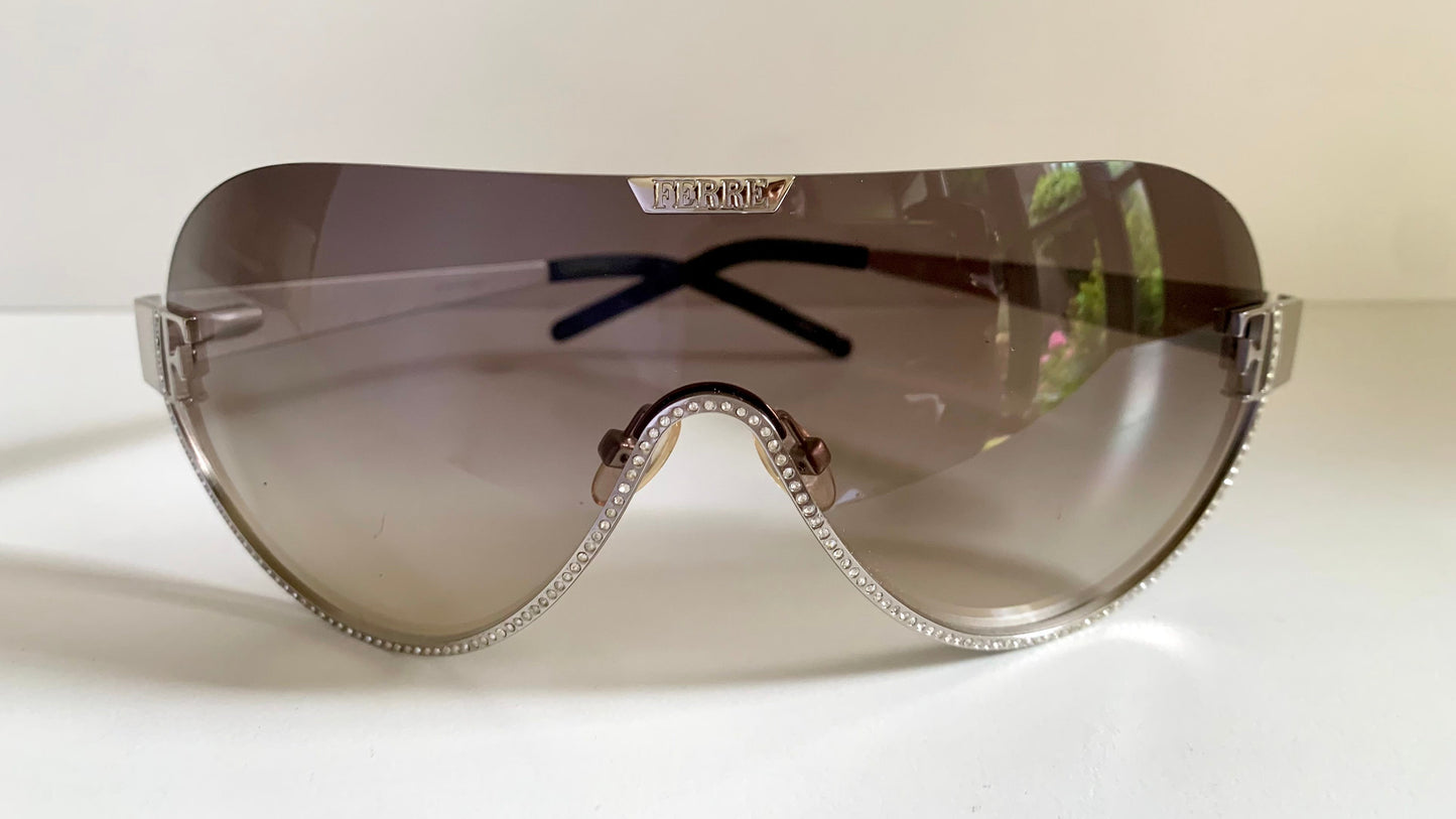 Gianfranco Ferre vintage sunglasses - Y2K aviator silver frame with rhinestones