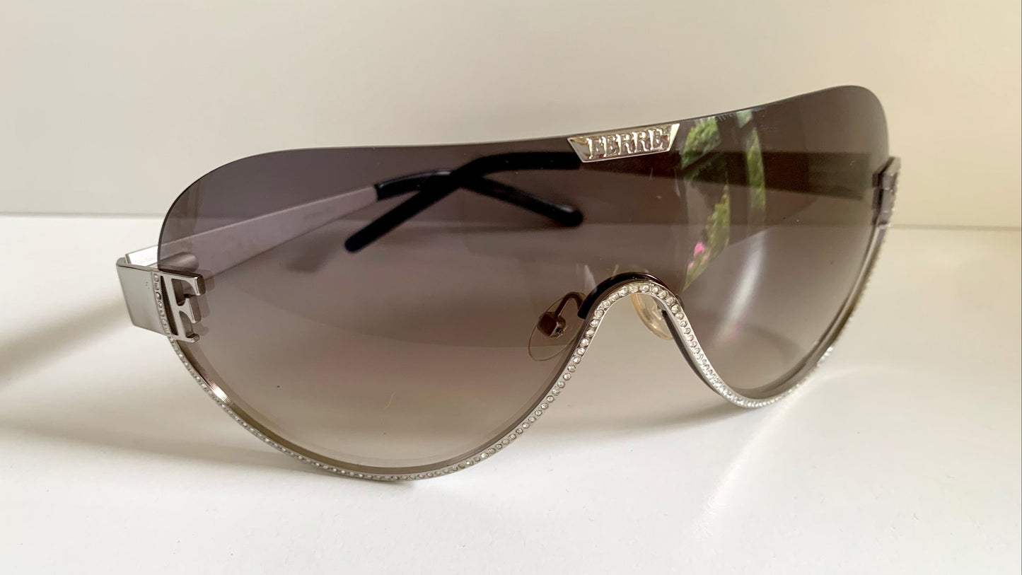 Gianfranco Ferre vintage sunglasses - Y2K aviator silver frame with rhinestones