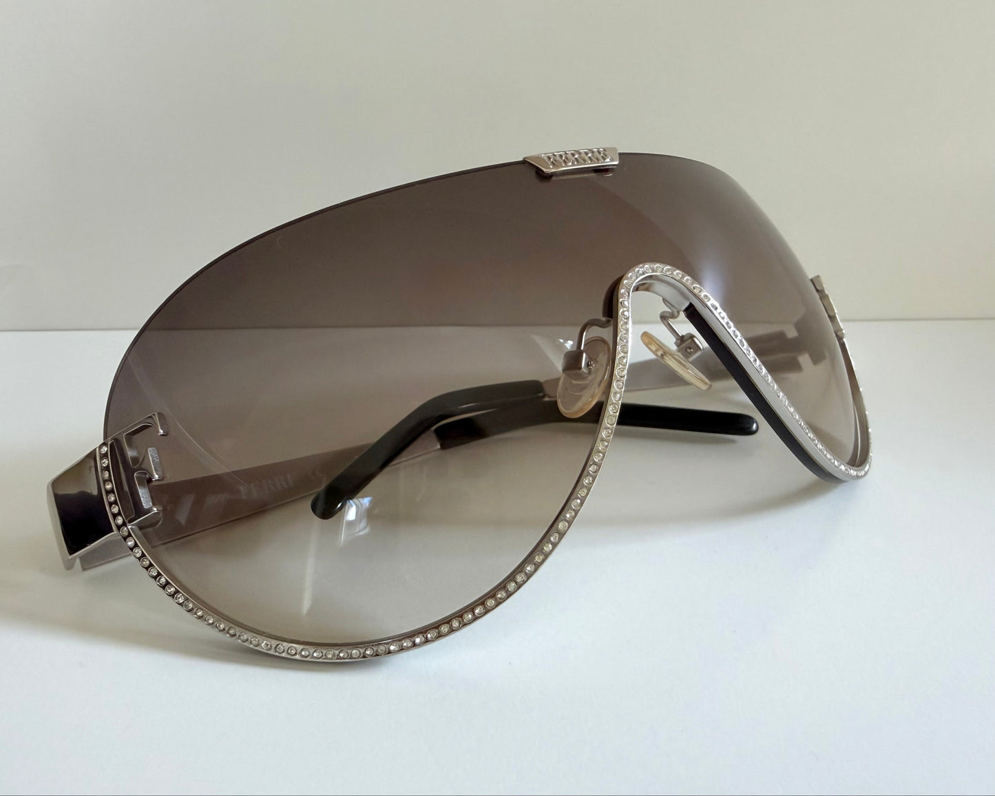 Gianfranco Ferre vintage sunglasses - Y2K aviator silver frame with rhinestones