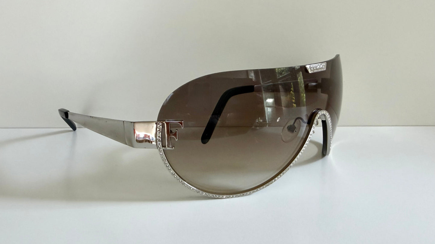 Gianfranco Ferre vintage sunglasses - Y2K aviator silver frame with rhinestones