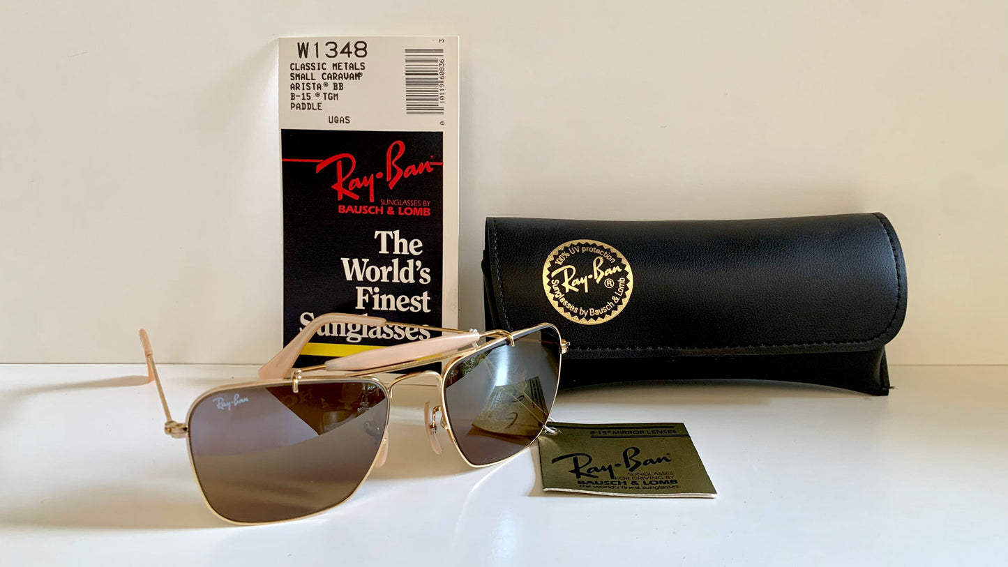 Vintage Ray Ban USA B&L W1348 Small Caravan sunglasses- 52mm mirrored lenses NOS