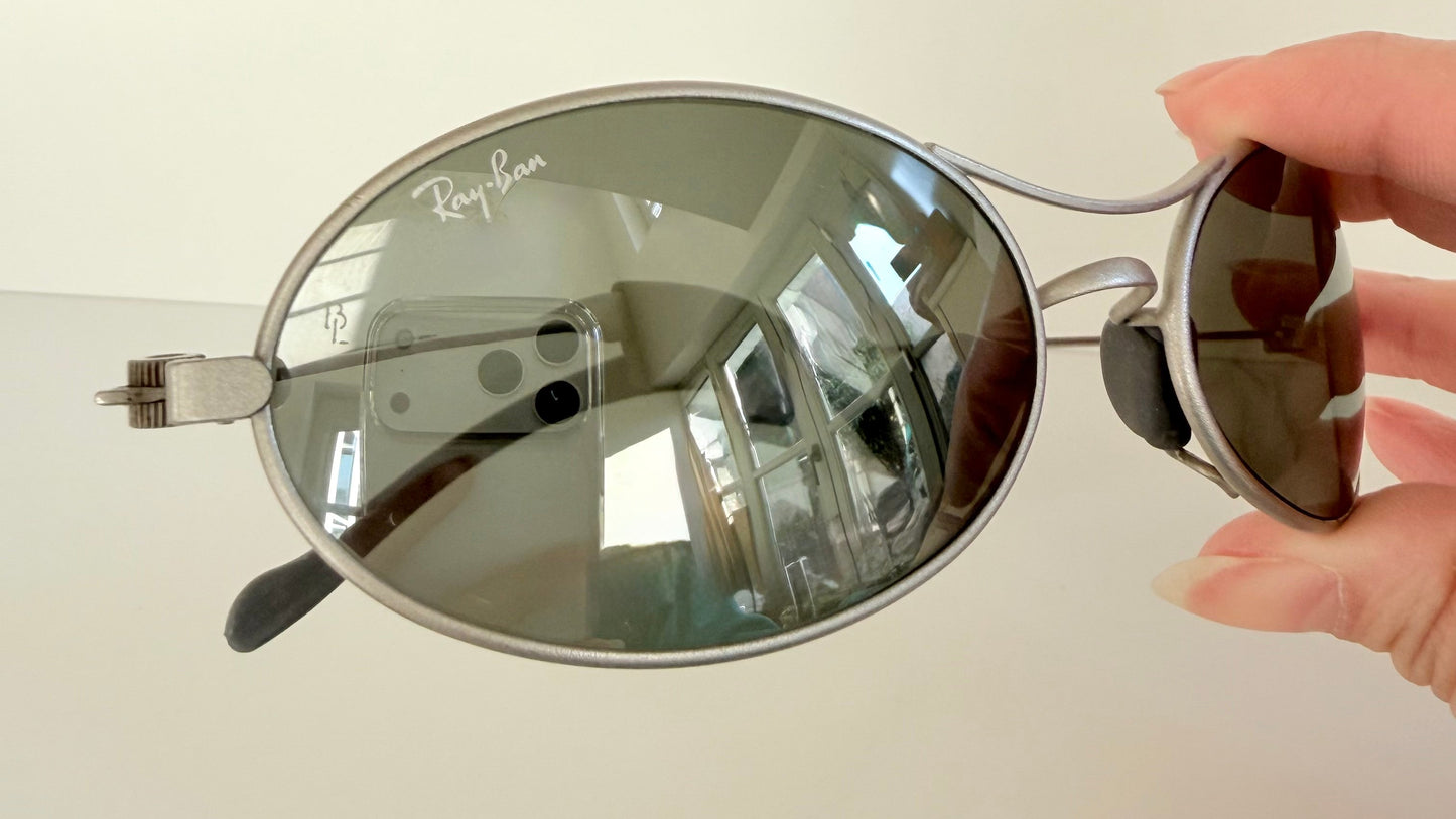 Ray Ban B&L Orbs USA vintage sunglasses - Orbs Ellipse matte silver mirrored frame