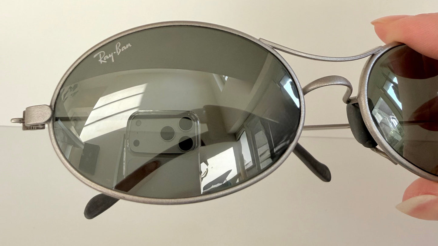 Ray Ban B&L Orbs USA vintage sunglasses - Orbs Ellipse matte silver mirrored frame