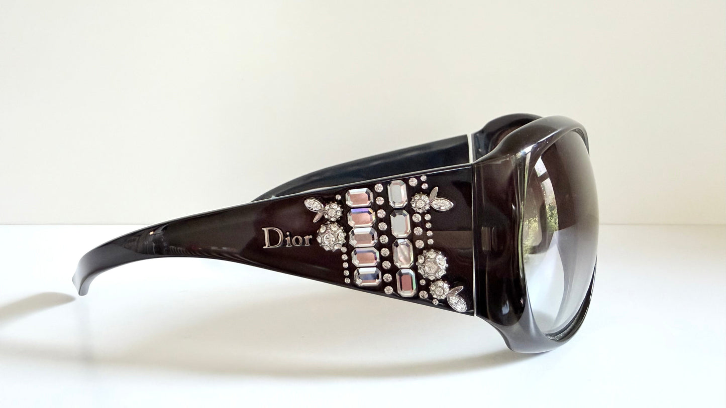 Vintage Y2K rare Dior Limited Sunglasses - Dark green frame with crystal