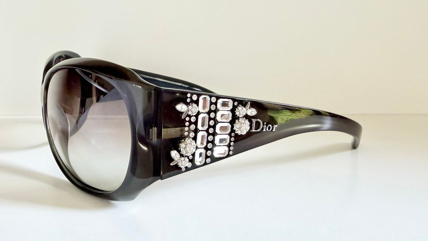 Vintage Y2K rare Dior Limited Sunglasses - Dark green frame with crystal