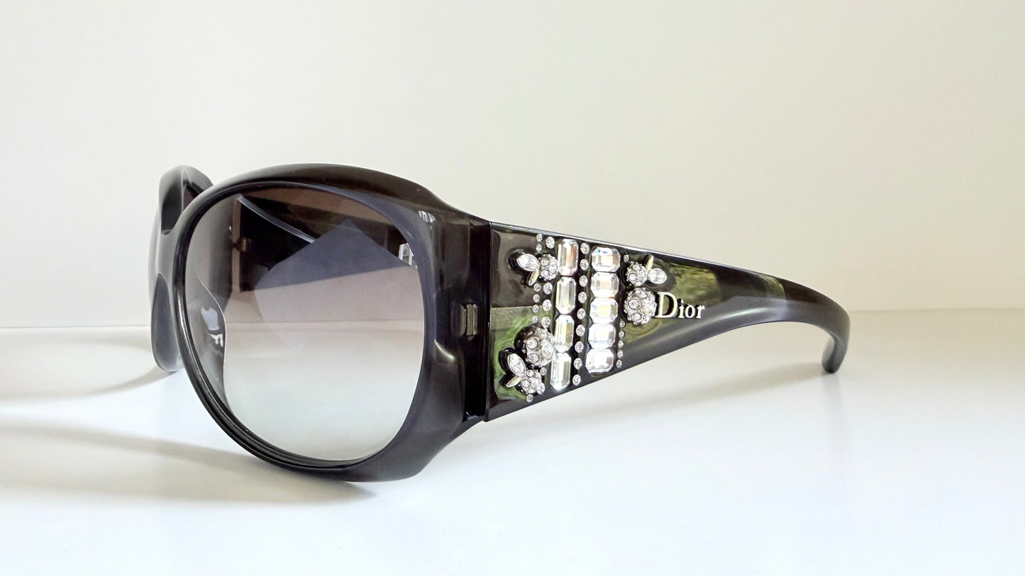Vintage Y2K rare Dior Limited Sunglasses - Dark green frame with crystal